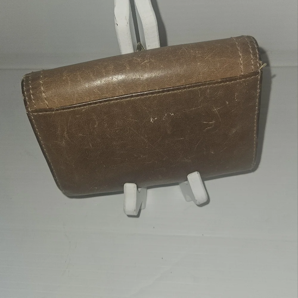 Vintage Coach Brown Leather Stitched Buckle Trifold Square Wallet Y2K Classic